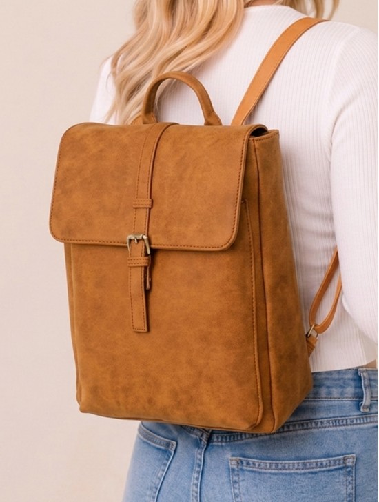Faux Leather Laptop Backpack W/ Multiple Compartments