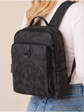 Faux Leather Laptop Backpack W/ Multiple Compartments