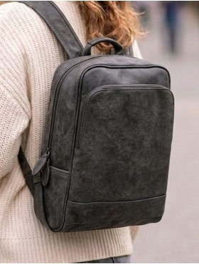 Faux Leather Laptop Backpack W/ Multiple Compartments