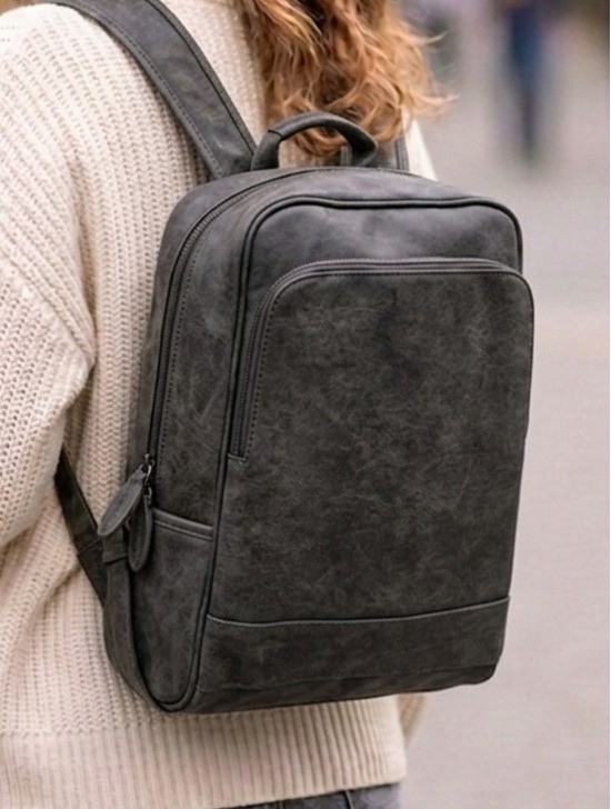 Faux Leather Laptop Backpack W/ Multiple Compartments