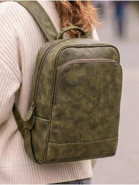 Faux Leather Laptop Backpack W/ Multiple Compartments