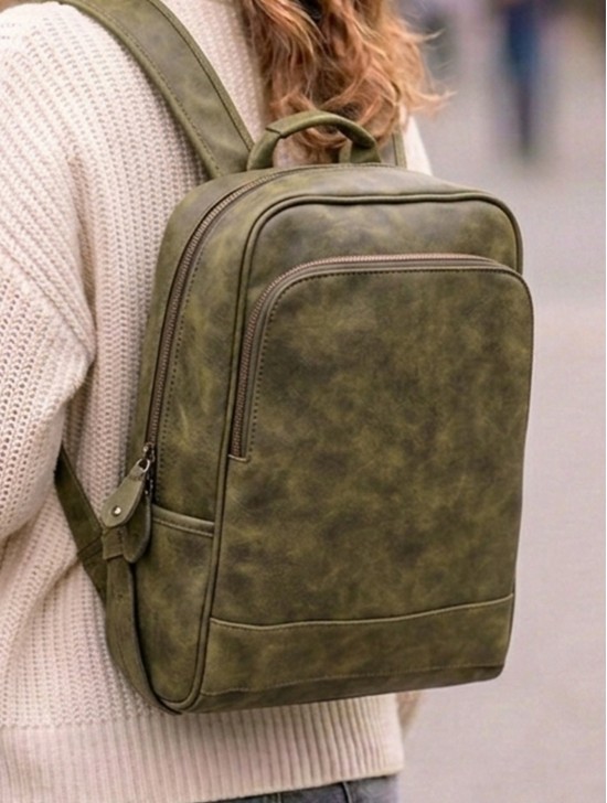 Faux Leather Laptop Backpack W/ Multiple Compartments Faux Leather Laptop Backpack W/ Multiple Compartments
