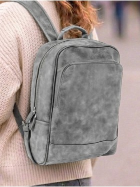 Faux Leather Laptop Backpack W/ Multiple Compartments