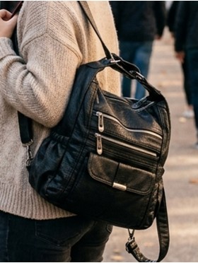 SOLID FAUX LEATHER SATCHEL/BACKPACK