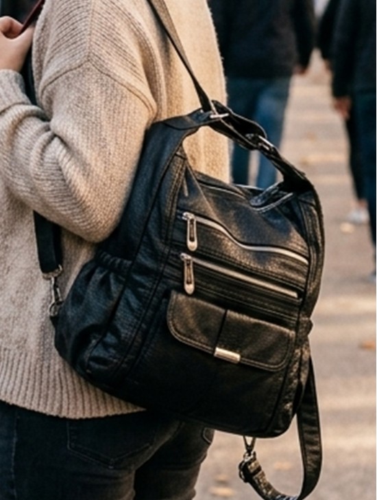 SOLID FAUX LEATHER SATCHEL/BACKPACK
