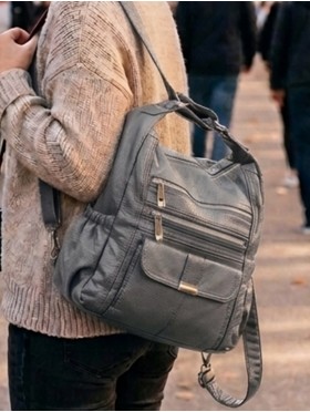 SOLID FAUX LEATHER SATCHEL/BACKPACK
