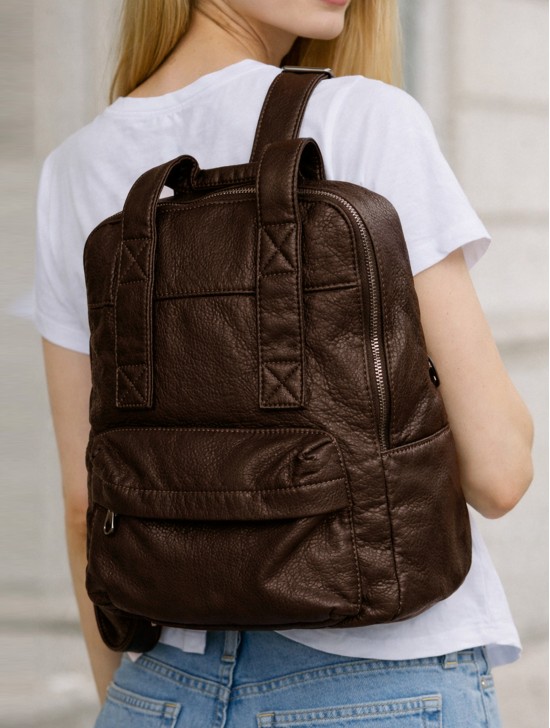 SOLID FAUX LEATHER BACKPACK