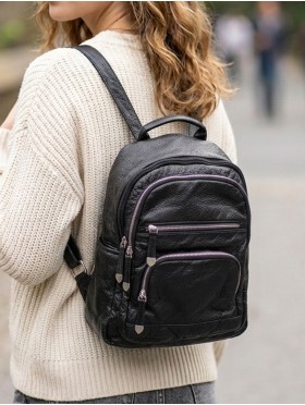SOLID FAUX LEATHER BACKPACK