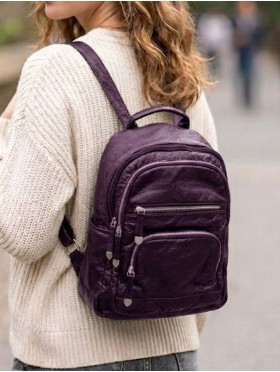 SOLID FAUX LEATHER BACKPACK