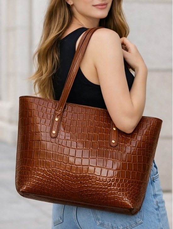 Faux Crocodile Skin Tote Bag 