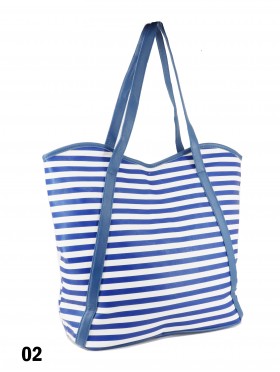 Striped Print Tote Bag With Faux Leather Accents