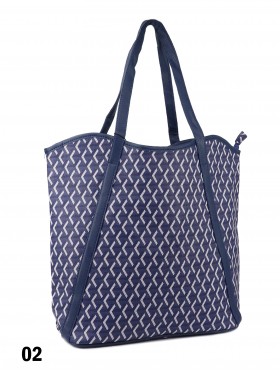 Diamond Print Tote Bag With Faux Leather Accents