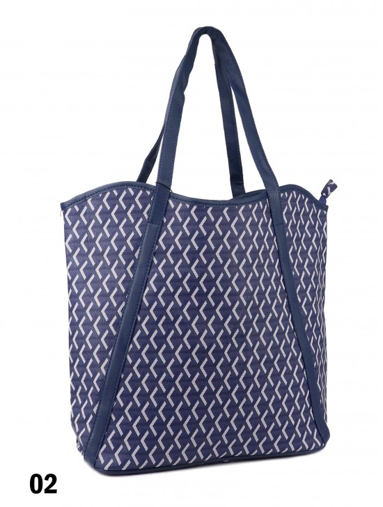 Diamond Print Tote Bag With Faux Leather Accents