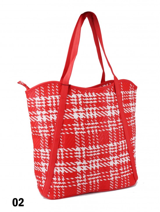 Houndstooth Print Tote Bag With Faux Leather Accents