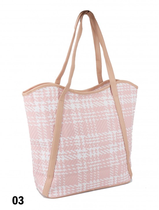 Houndstooth Print Tote Bag With Faux Leather Accents