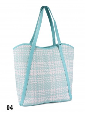 Houndstooth Print Tote Bag With Faux Leather Accents