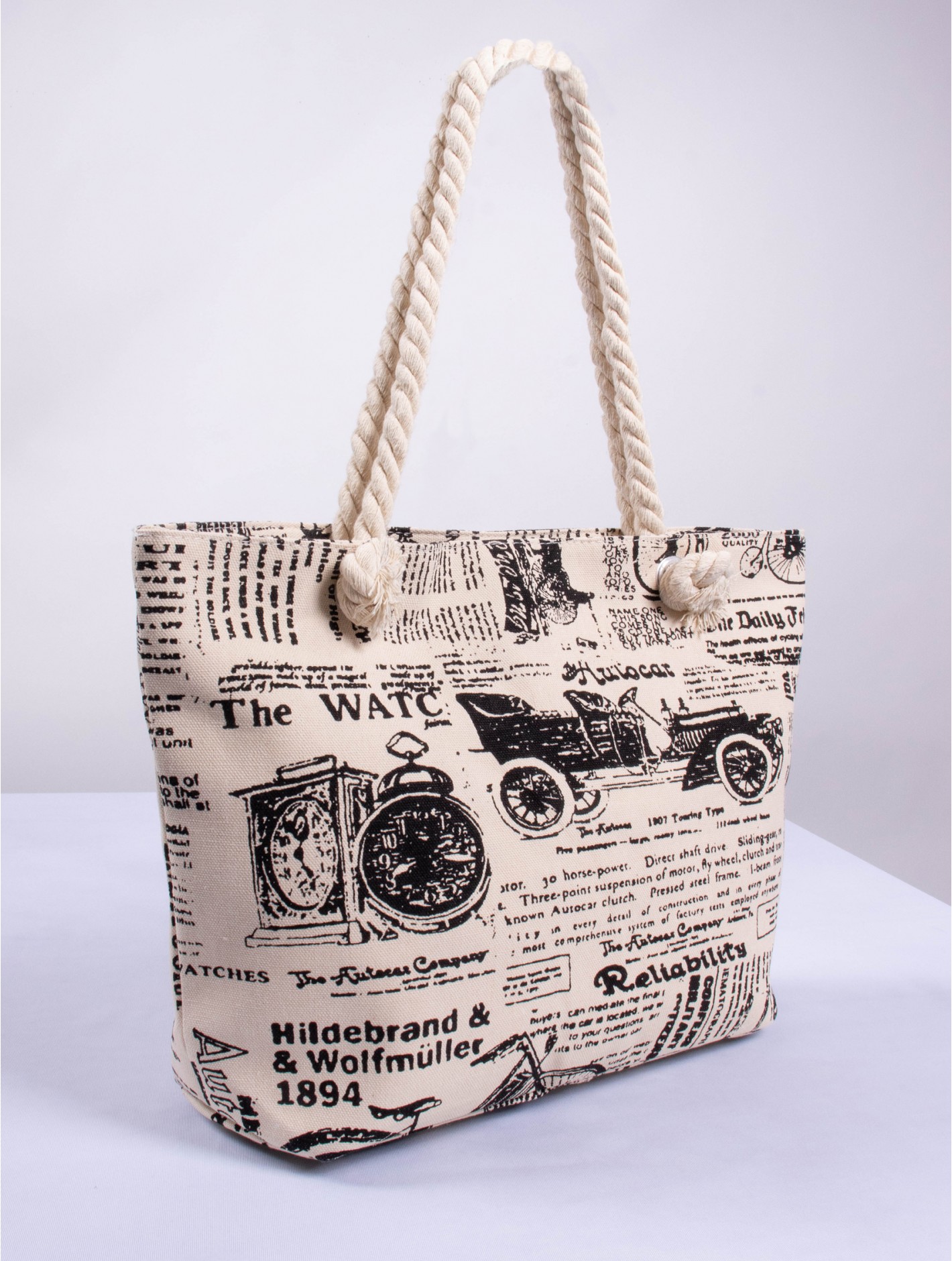 Newspaper Print Canvas Tote Bag