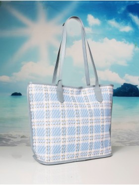 Plaid Print Tote Bag Plaid Print Tote Bag With Faux Leather Accents