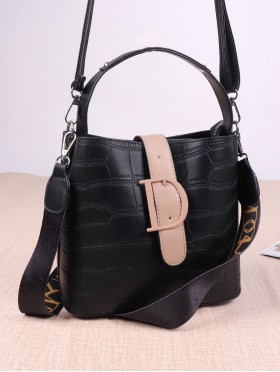 Faux Snake Skin Satchel Bag with Long Strap 