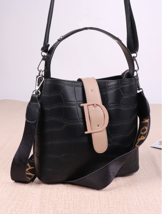 Faux Snake Skin Satchel Bag with Long Strap 