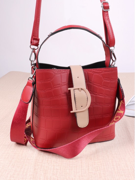 Faux Snake Skin Satchel Bag with Long Strap 