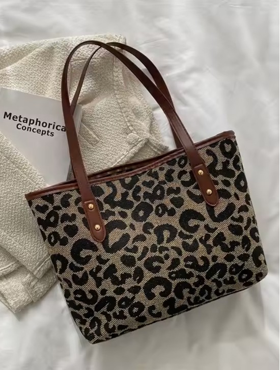 Leopard Print Tote Bag With Faux Leather Accents