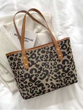 Leopard Print Tote Bag With Faux Leather Accents