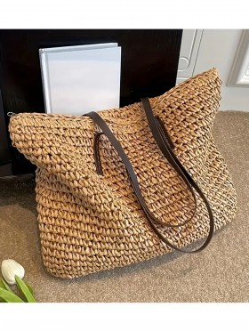Premium Straw Weaved Bag with Faux Leather Strap