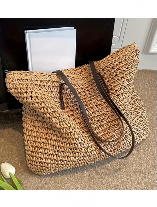 Premium Straw Weaved Bag with Faux Leather Strap