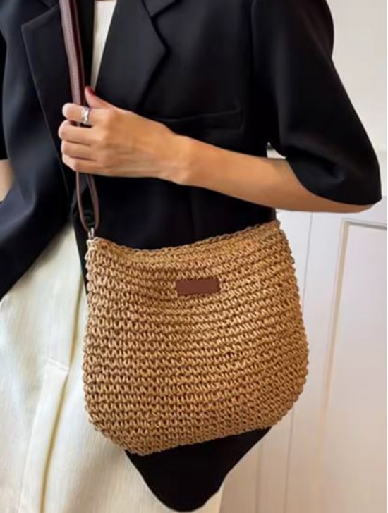 Premium Straw Weaved Bag with Faux Leather Strap