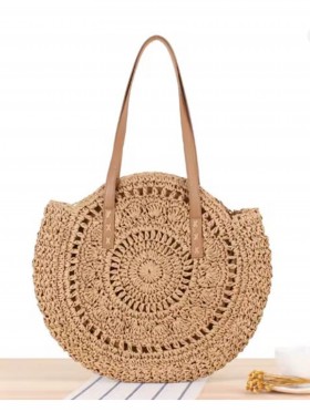 Premium Round Straw Weaved Bag with Faux Leather Strap