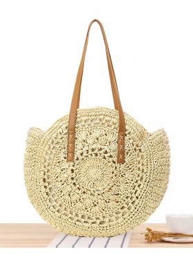 Premium Round Straw Weaved Bag with Faux Leather Strap