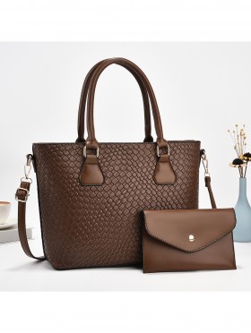 2 in 1 Faux Leather Satchel Bag 