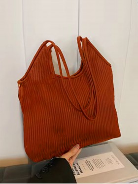 Faux Leather Ribbed Satchel Bag with Strap  Faux Leather Ribbed Satchel Bag with Strap