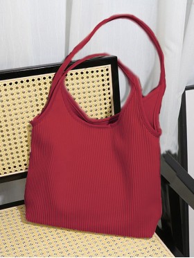 Faux Leather Ribbed Satchel Bag with Strap 