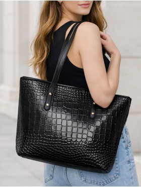 Faux Crocodile Skin Tote Bag 