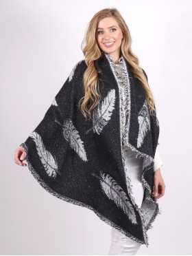 Feather Patterned Scarf w/ Fringe