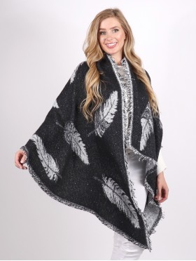 Reversible Soft Feather Patterned Scarf w/ Fringe