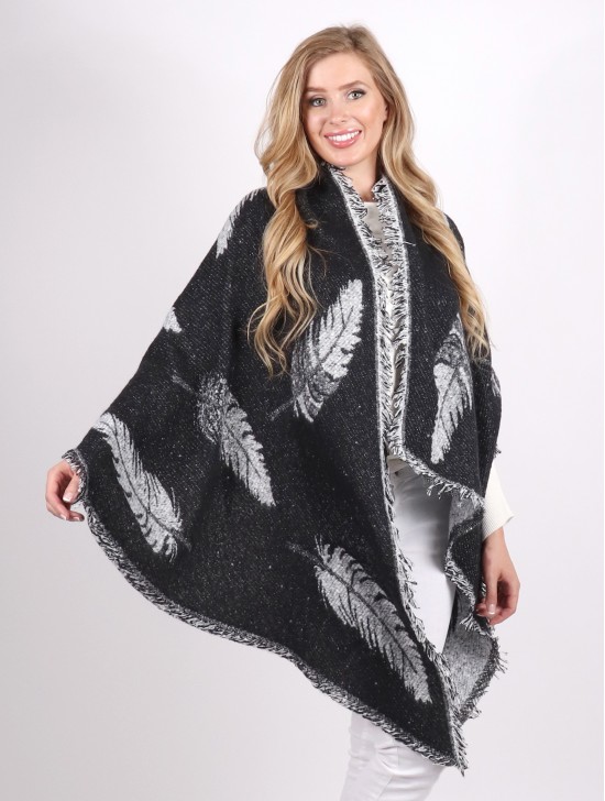 Reversible Soft Feather Patterned Scarf w/ Fringe