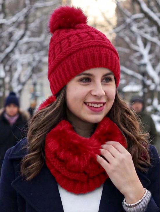 Fashion Knitted Furry Set W/ (Scarf, Hat)