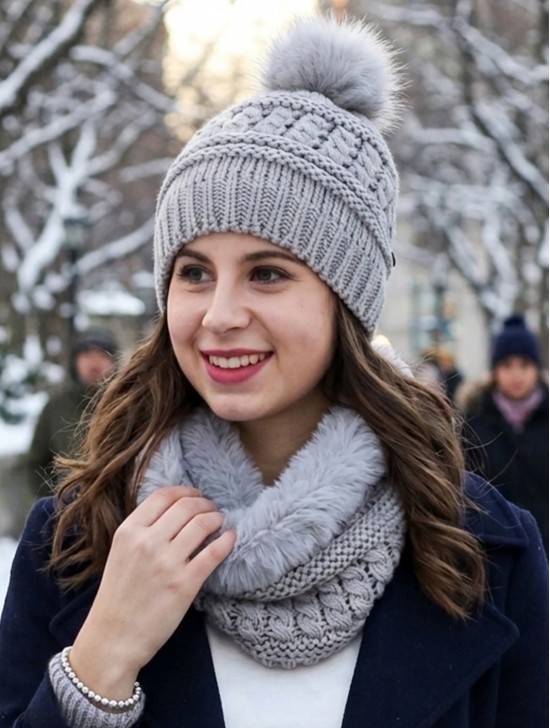 Fashion Knitted Furry Set W/ (Scarf, Hat)
