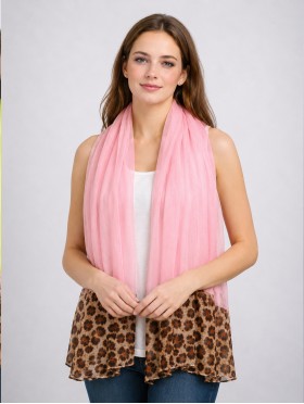 COLOUR BLOCK LEOPARD END LINEN SCARF