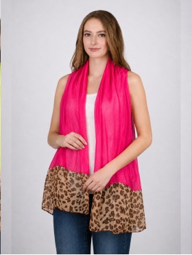 COLOUR BLOCK LEOPARD END LINEN SCARF