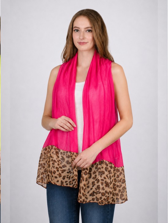 COLOUR BLOCK LEOPARD END LINEN SCARF