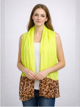 COLOUR BLOCK LEOPARD END LINEN SCARF