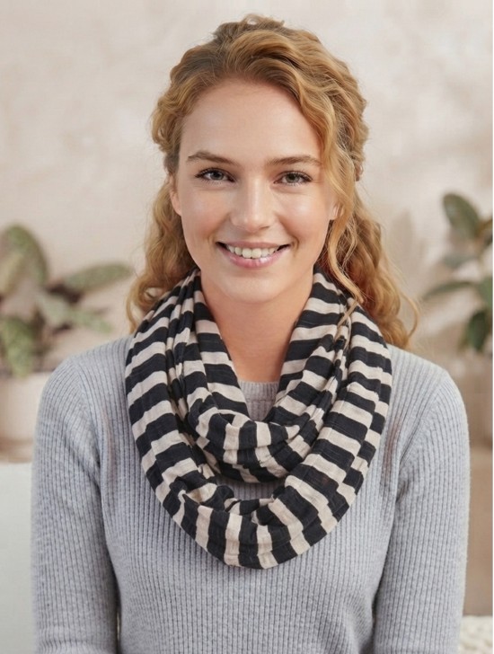 Jersey Striped Double Loop Scarf Jersey Striped Double Loop Scarf