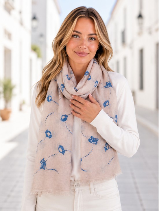 Textured Owl Design Scarf