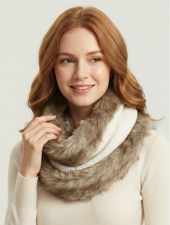 Faux Fur Trim Loop Scarf