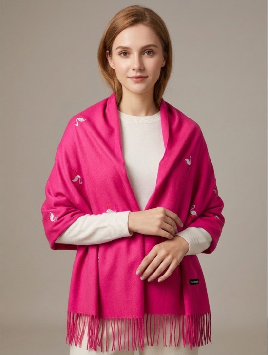 Premium Flamingo Embroidery Scarf