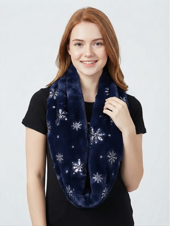 Snowflake Plush Loop Premium Scarf